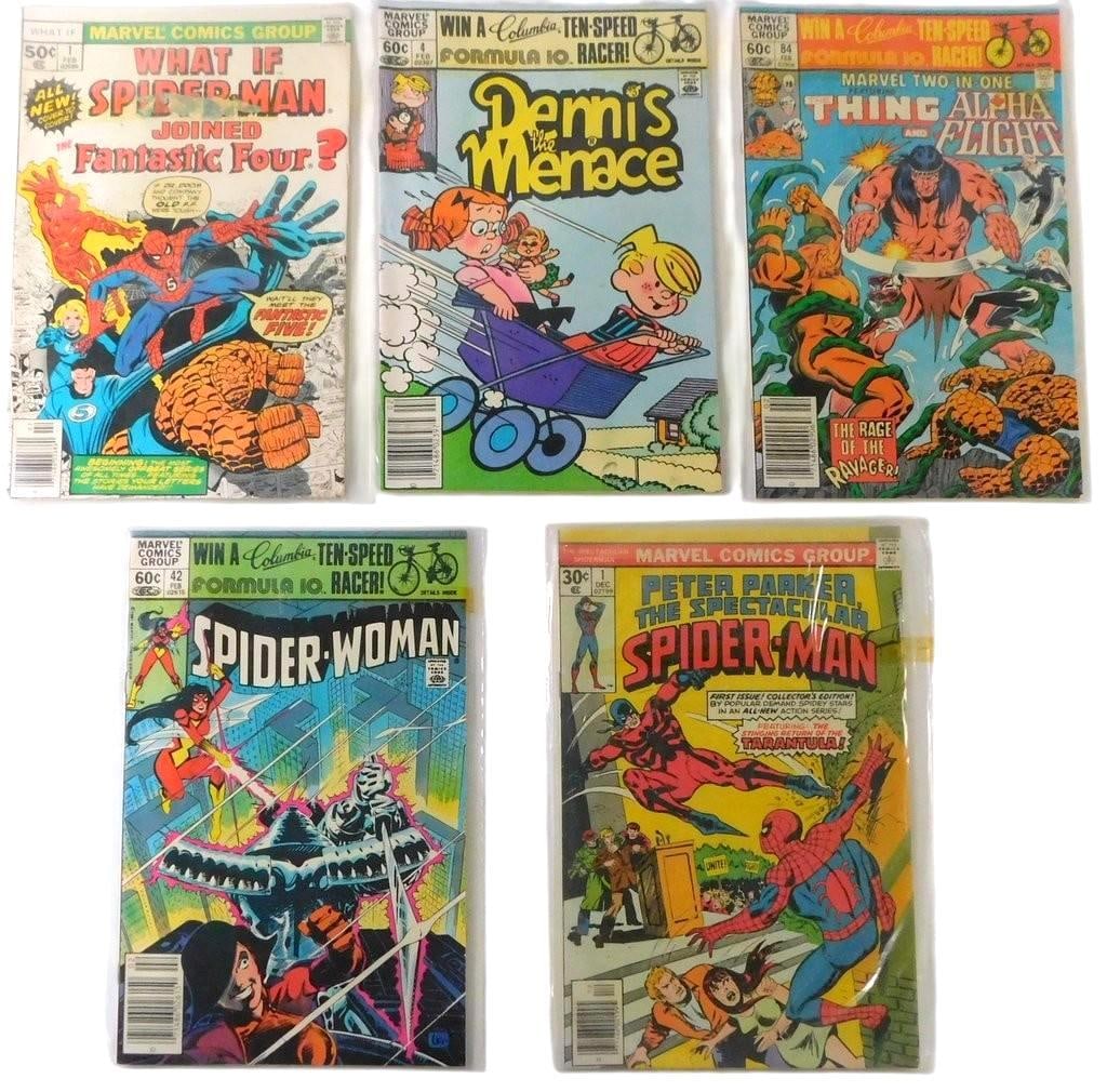 5 Marvel Comics, Spider-Man & Woman, The Thing, What if..& Dennis The Menace, (5 Issues)(1977) - 10