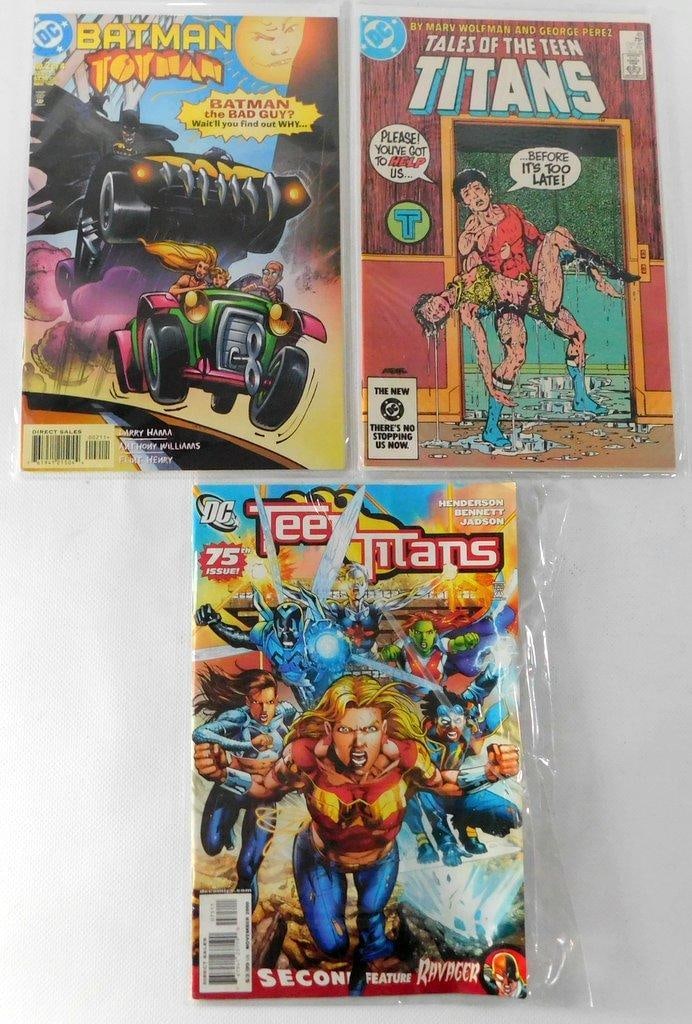 (Lot of 3) DC Comics: Tales of the Teen Titans #42,Batman: Toyman #1, Teen Titans #75 (1984-2009): This lot includes three notable DC comic books Batman: Toyman #1 (1998) is the first issue of a four-part limited series Tales of the Teen Titans #42 (1984) features part one of 'The Judas Contract'