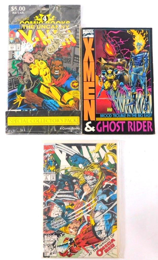 (Lot of 3) X-MEN Comic Books from 1992-1993: Collection includes The Uncanny X-Men #305, published in October 1993; (No signs of wear) X-Men & Ghost Rider: Brood Trouble in the Big Easy, published in August 1993; (Some wear on