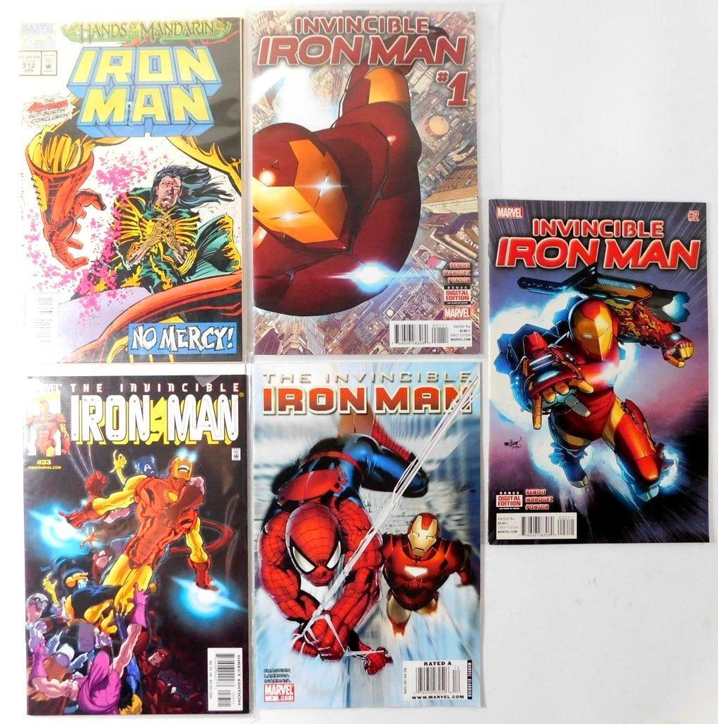 (Lot of 5) Iron Man Comic Books (1995-2015): (Lot of 5) Collection includes Iron Man #312 (1995), Invincible Iron Man #1 (2015), Invincible Iron Man #33 (2011), Invincible Iron Man #2: 2015 (Has tear with tape on