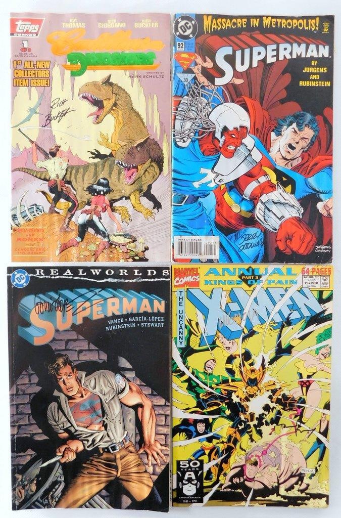(Lot of 4) Classic Comic Books with Artist Signatures: (Lot of 4) Classic Comic Books with Artist Signatures Cadillacs and Dinosaurs #1 November 1993, Topps Comics) signed by artist Rich Buckler Superman (Vol. 2) #92 (August 1994, DC Comics) signed on
