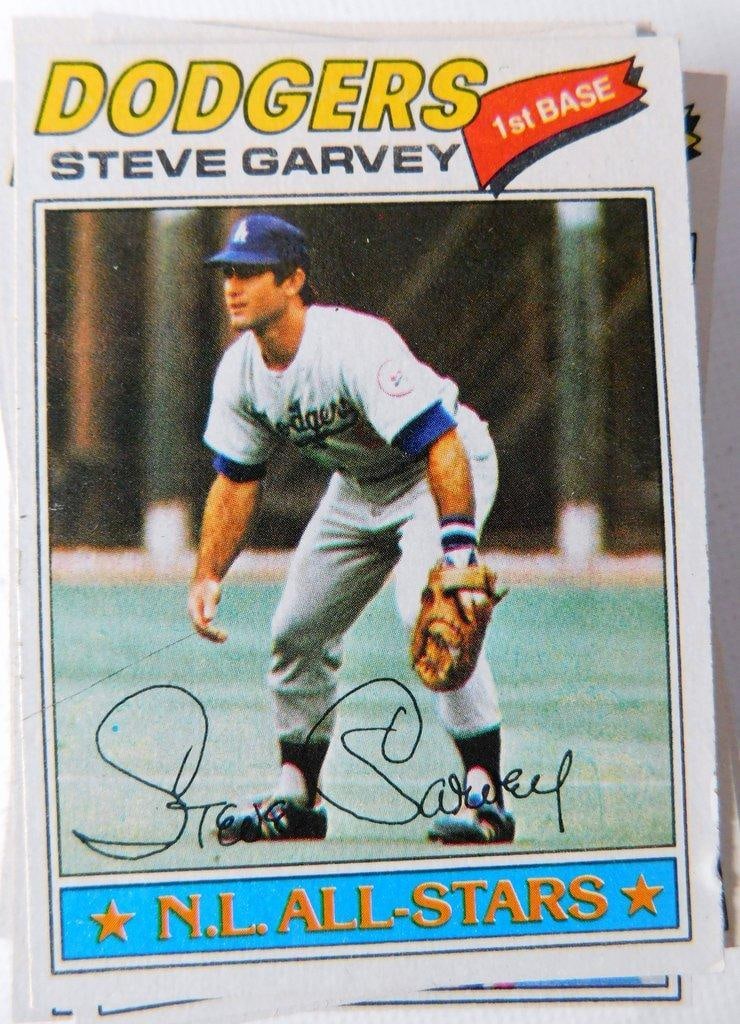 100 - Topps Baseball Cards Including Steve Garvey, All 1977 in Near Excellent Condition: 100 Topps baseball cards from the 1977 series Unsearched by us Cards are noted to be in pristine condition, with no visible signs of wear An excellent representation of vintage baseball memorabilia,