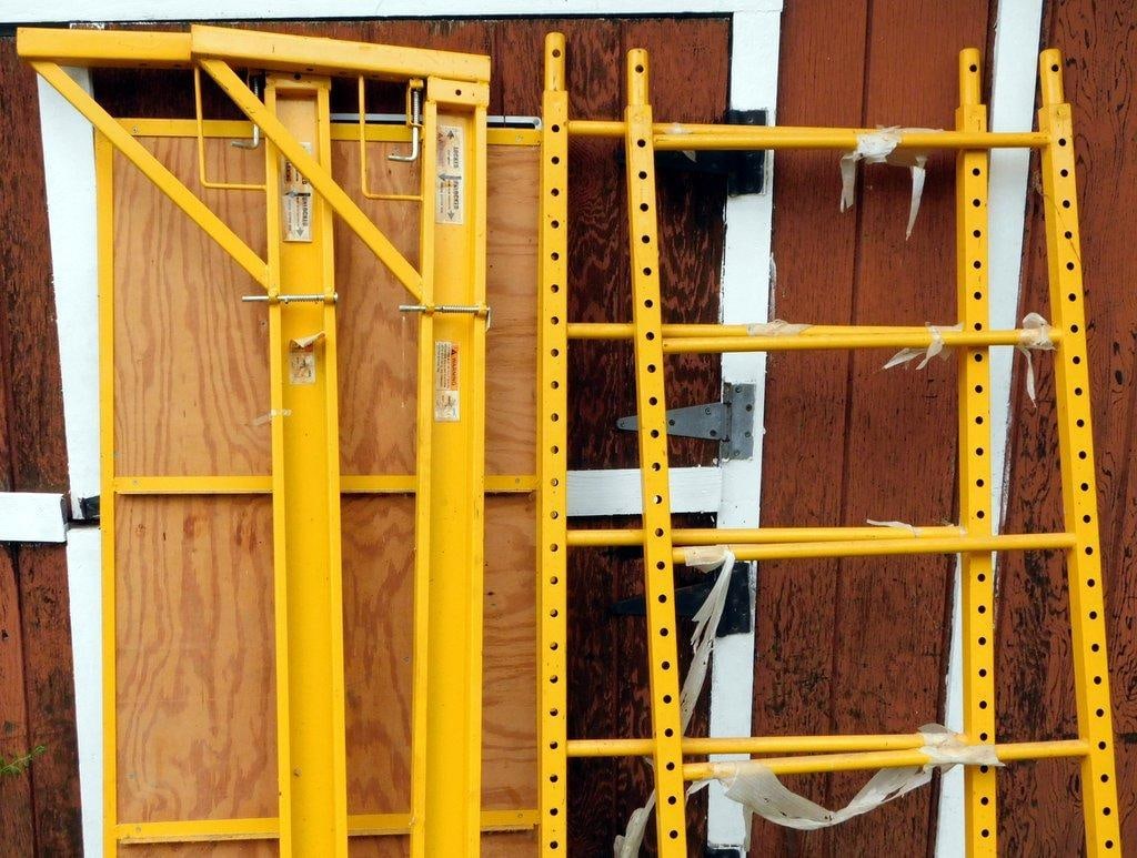 Yellow Portable Scaffolding w/ Metal Frame and Wood Platform - 2