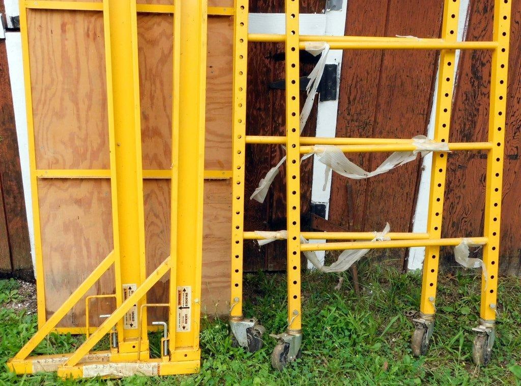 Yellow Portable Scaffolding w/ Metal Frame and Wood Platform - 3