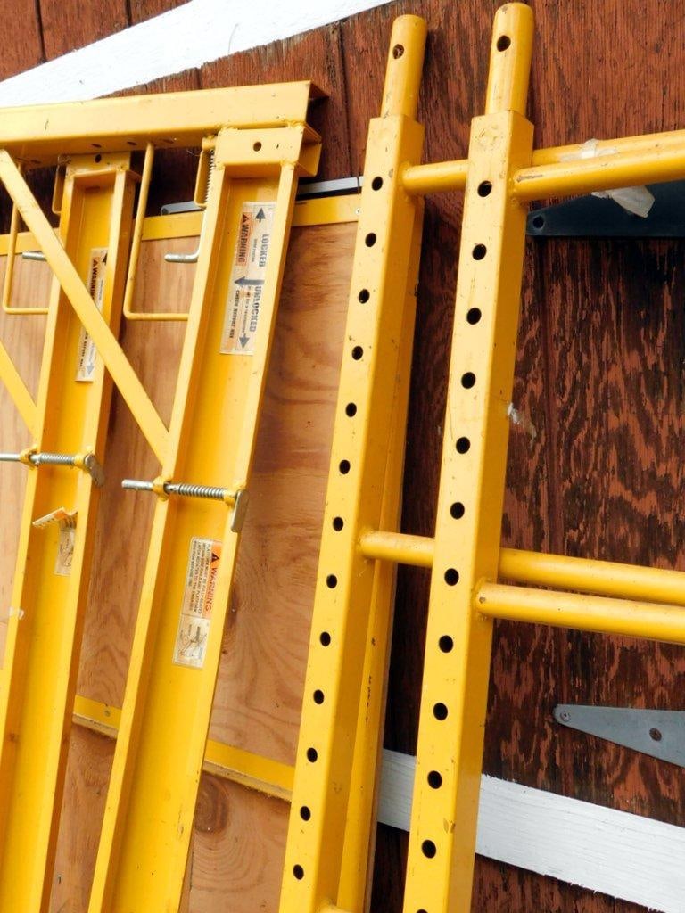 Yellow Portable Scaffolding w/ Metal Frame and Wood Platform - 4