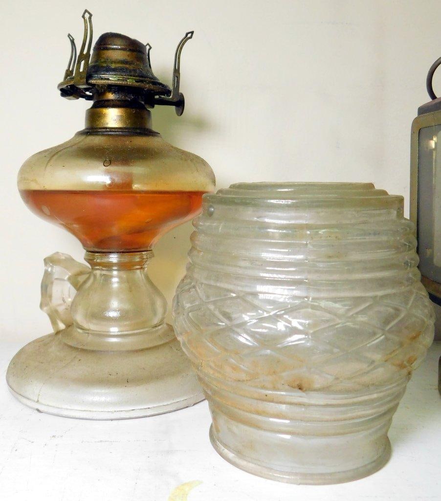 Grouping of Older Lanterns Including Coleman, Oil Lamps, and Signal Lantern - 3
