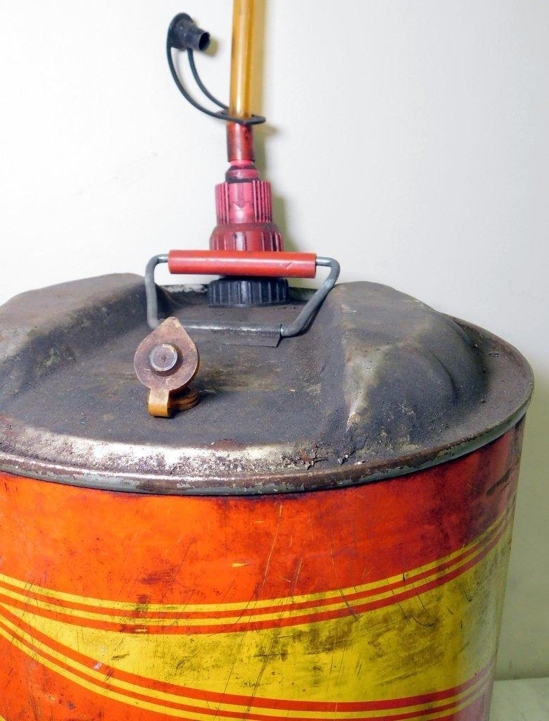 Five-Gallon Pennzoil Metal Motor Oil and Stancan Gasoline Cans, and Black Flag Insect Spray Can - 7