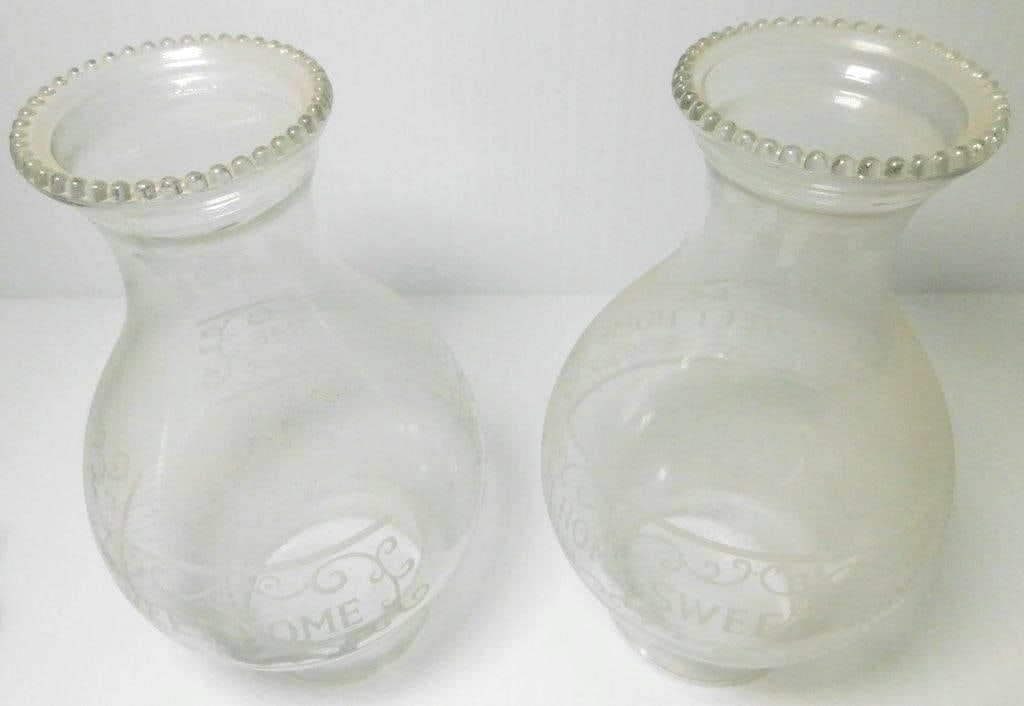 Oil Lamps w/ Etched Chimneys and Cast Iron Wall Sconces - 2