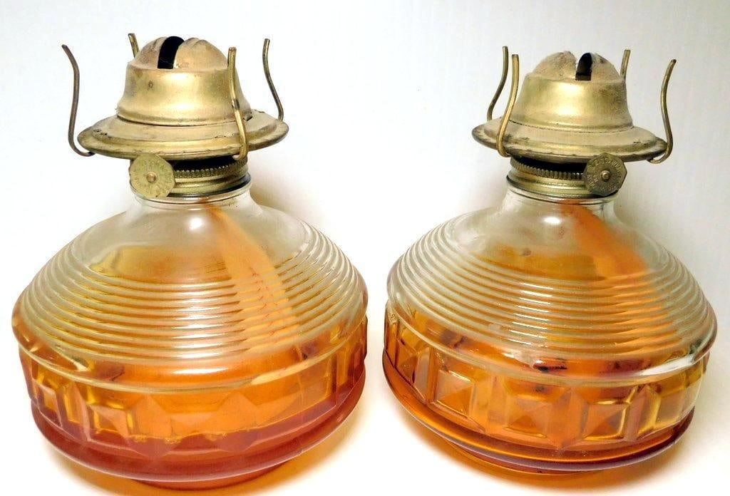 Oil Lamps w/ Etched Chimneys and Cast Iron Wall Sconces - 3