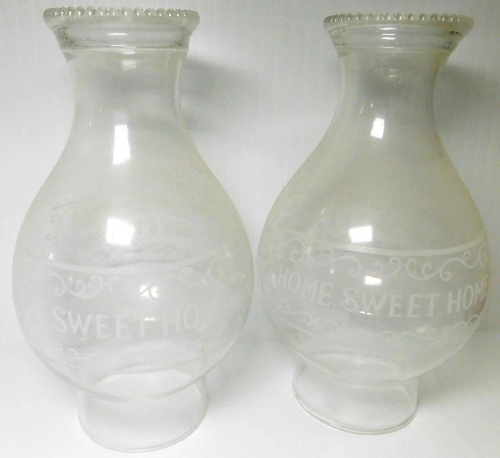 Oil Lamps w/ Etched Chimneys and Cast Iron Wall Sconces - 4
