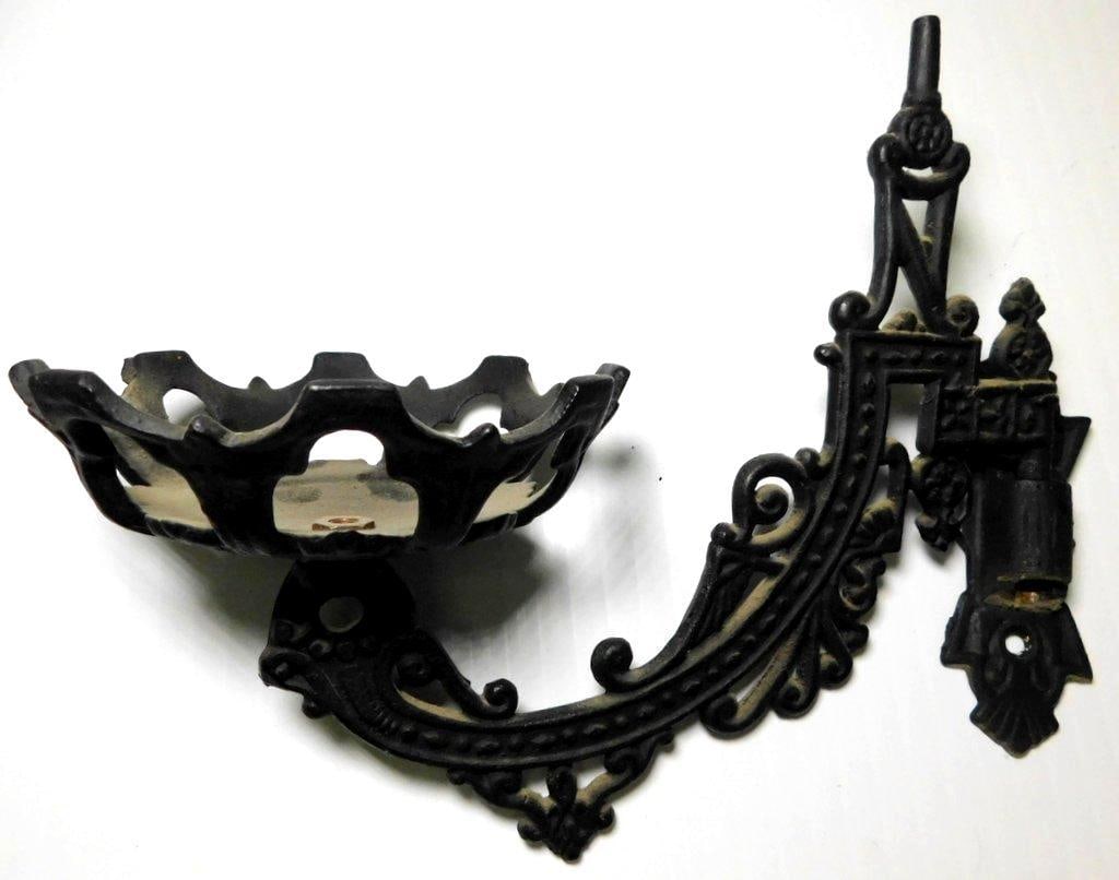 Oil Lamps w/ Etched Chimneys and Cast Iron Wall Sconces - 5
