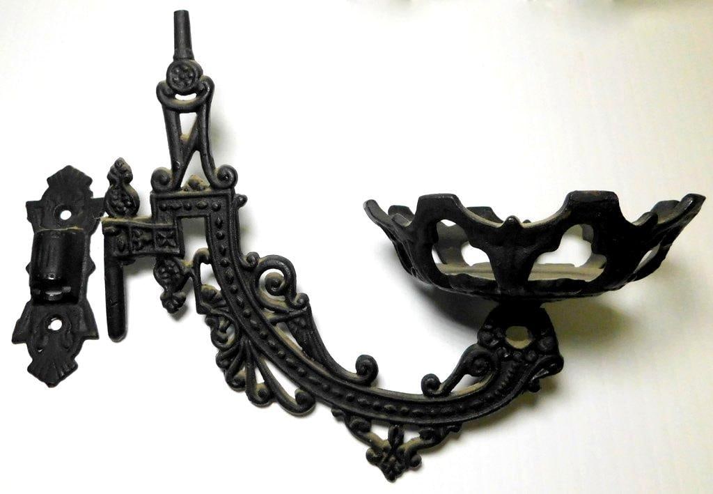 Oil Lamps w/ Etched Chimneys and Cast Iron Wall Sconces - 6