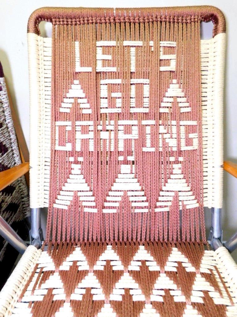 Vintage Folding Chairs w/ Macrame-Style Woven Seats, (3) - 2