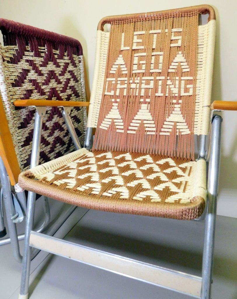 Vintage Folding Chairs w/ Macrame-Style Woven Seats, (3) - 7