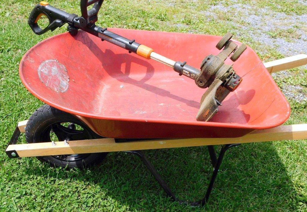 Red Ace Wheelbarrow and Worx Cordless Grass Trimmer Attachment - 2
