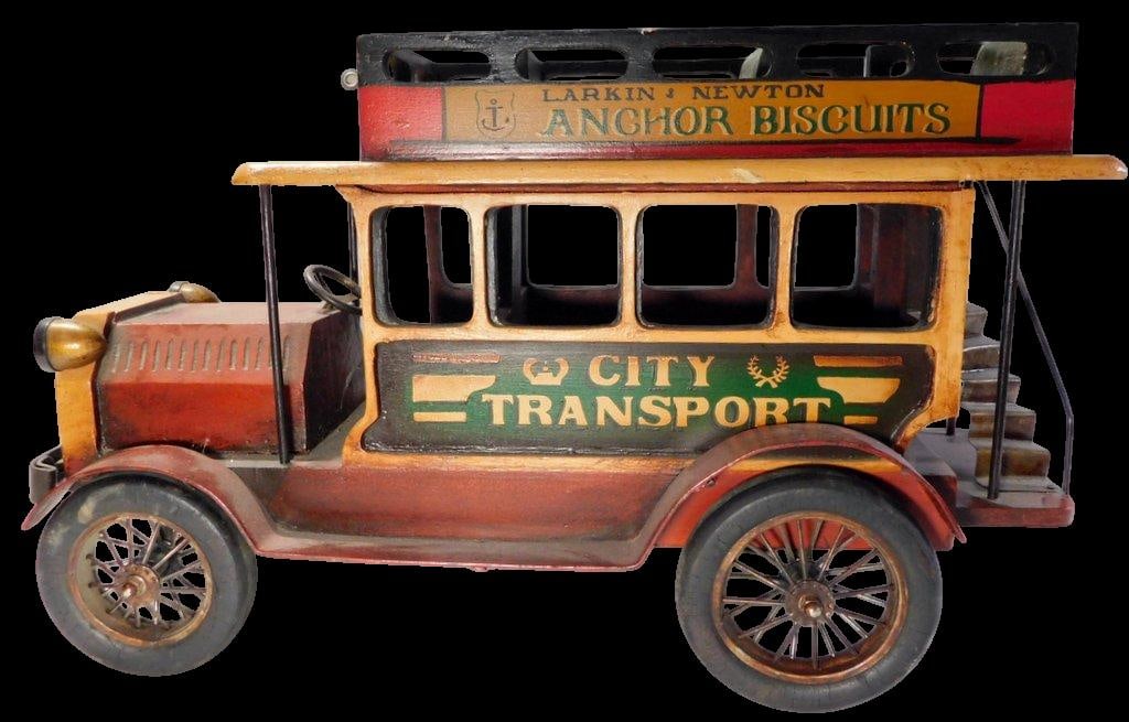 Large Wood and Metal Double-Decker City Transport Bus Store Display - 2