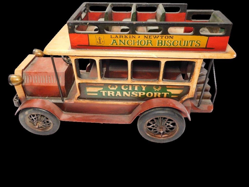 Large Wood and Metal Double-Decker City Transport Bus Store Display - 3