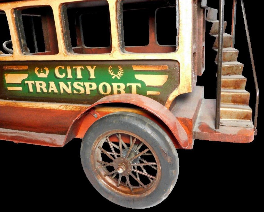 Large Wood and Metal Double-Decker City Transport Bus Store Display - 6