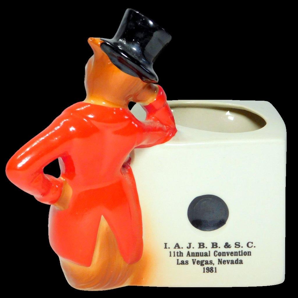 1981 IAJBBSC Annual Convention Ceramic Fox and Dice Figurine Straw Holder - 2