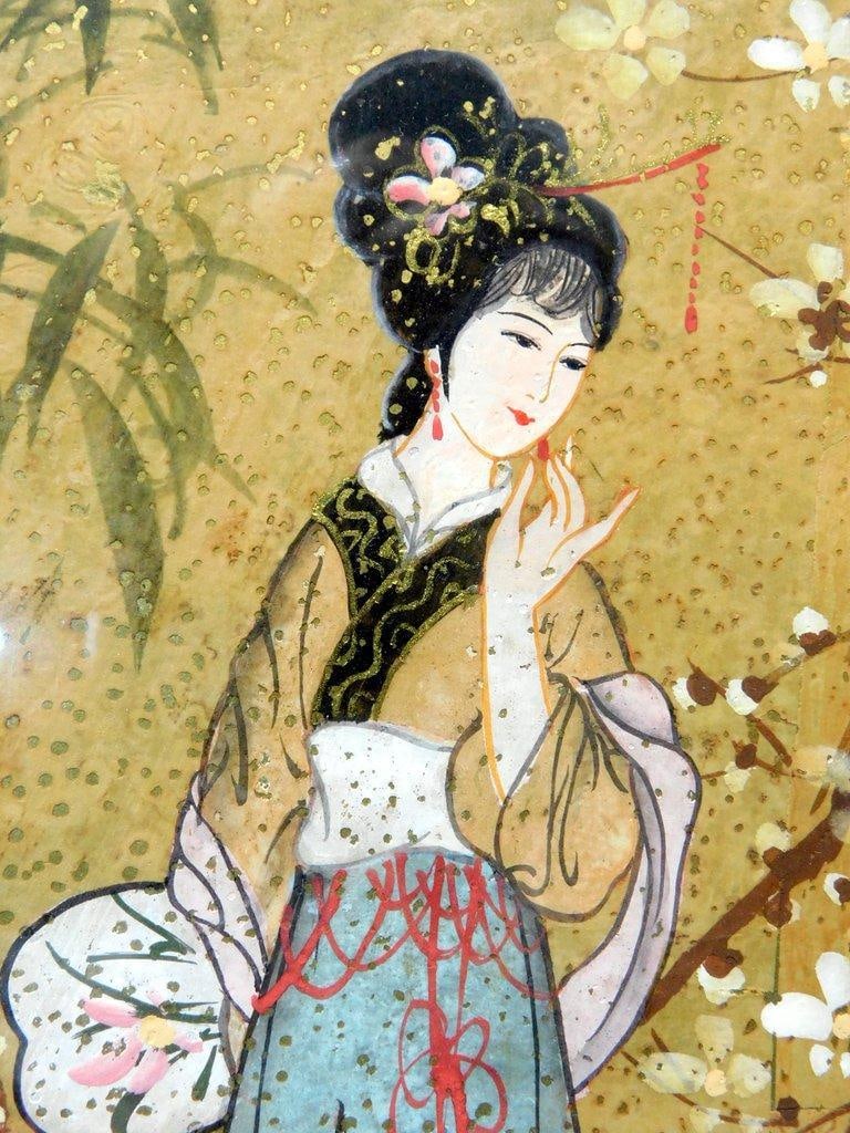 Pair of Framed Oil Paintings on Cork, "Oriental Princess" by Mok - 15