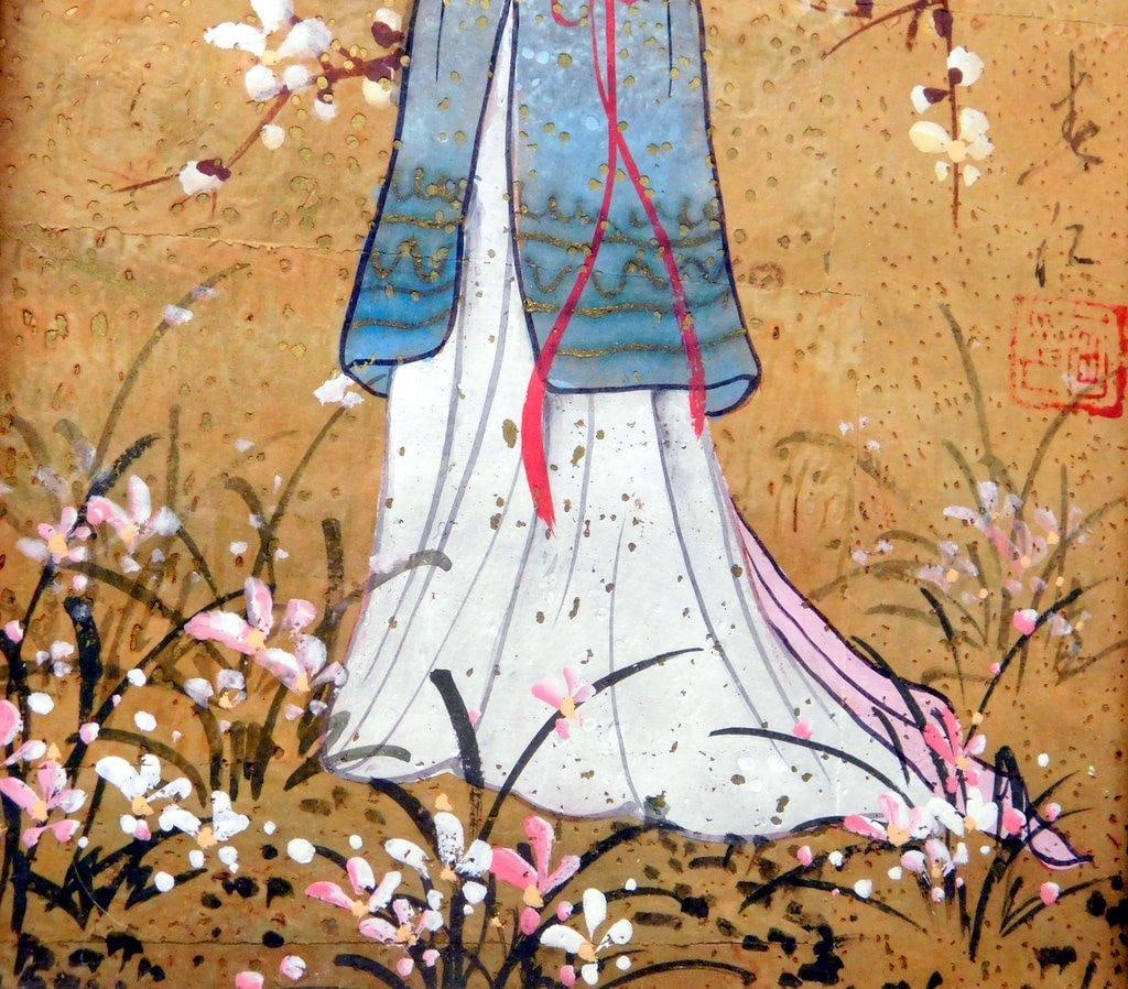 Pair of Framed Oil Paintings on Cork, "Oriental Princess" by Mok - 16