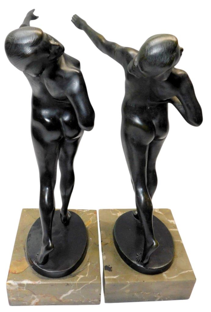 Bronze Nude Female Sculptures on Marble Bases - 7