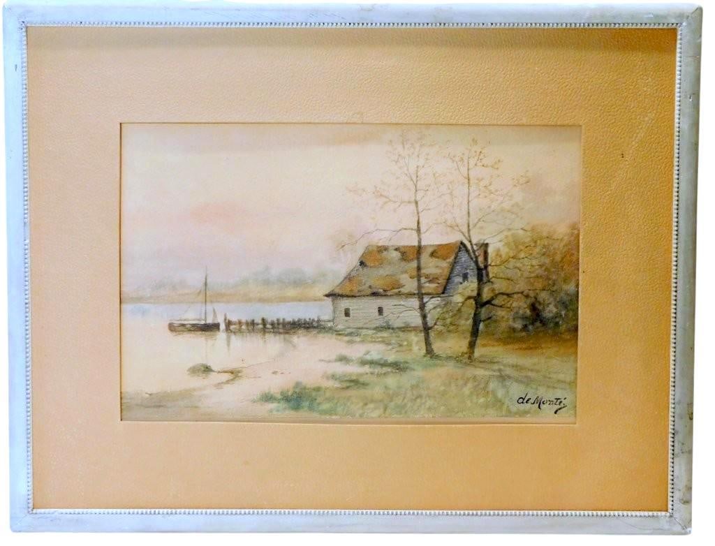 Watercolor by DeMonte Depicting a Lakeside Cabin (1 of 9)