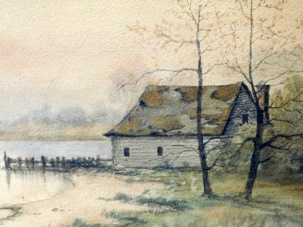 Watercolor by DeMonte Depicting a Lakeside Cabin - 3