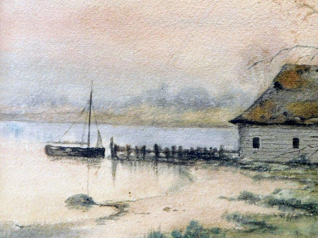 Watercolor by DeMonte Depicting a Lakeside Cabin - 4
