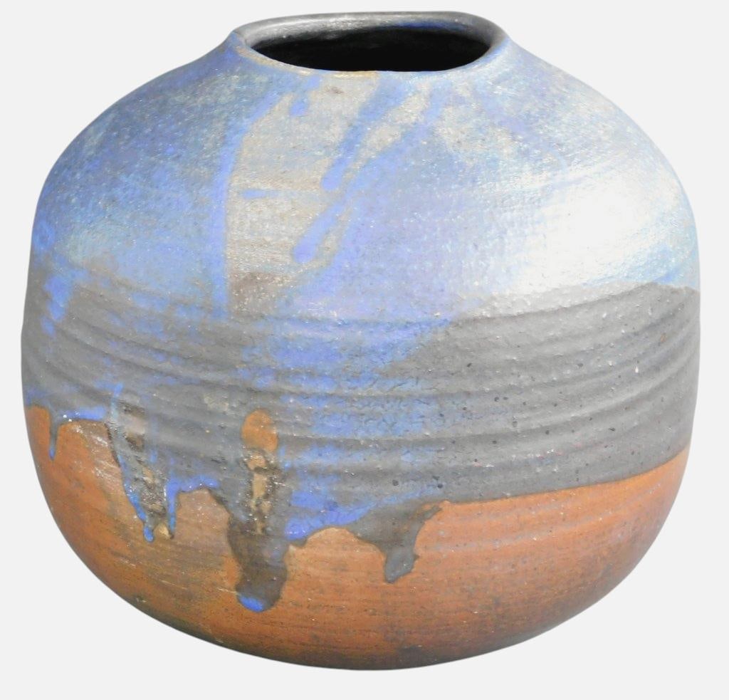 Toshiko Takaezu Glazed Stoneware Vase: Toshiko Takaezu American listed artist Toshiko Takaezu (b. 1922, Pepeekeo, Hawaii - d. 2011, Honolulu, Hawaii) Colorful dripping glaze finish Horizontal ridges showcase this piece, reminders of her