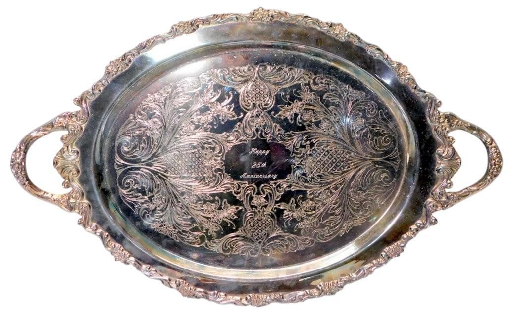 Silver-Plated Tray w/ 25th Anniversary Inscription and Paul Revere Reproduction Set - 2