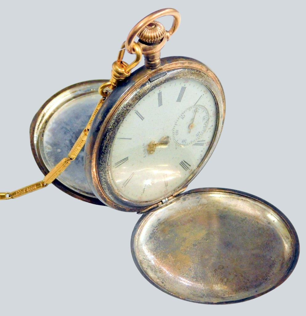 Elgin Sterling Silver Pocket Watch w/ Chain (1 of 14)