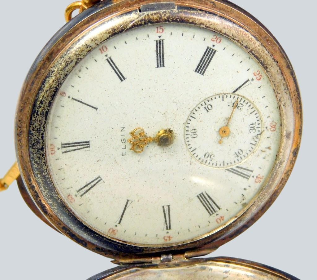 Elgin Sterling Silver Pocket Watch w/ Chain - 4