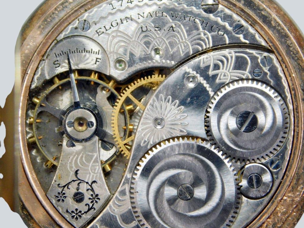 Elgin Sterling Silver Pocket Watch w/ Chain - 8