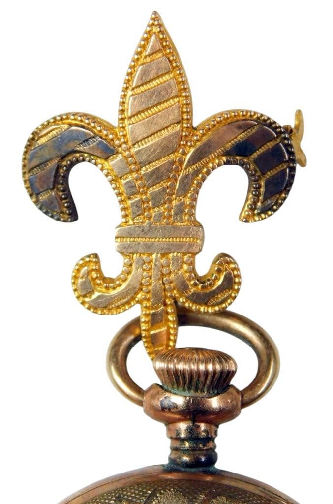 Antique Waltham 21-Jewel PocketWatch w/Fleur-de-Lis Lapel Pin - 14