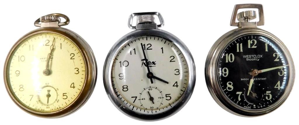 Grouping of Older Pocket Watches: Westclox and Rex, (3) (1 of 15)