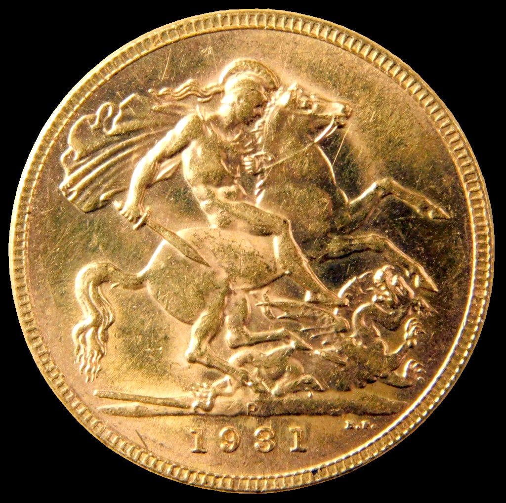 1931 South African Sovereign Gold Coin, King George V SA Coin - 2