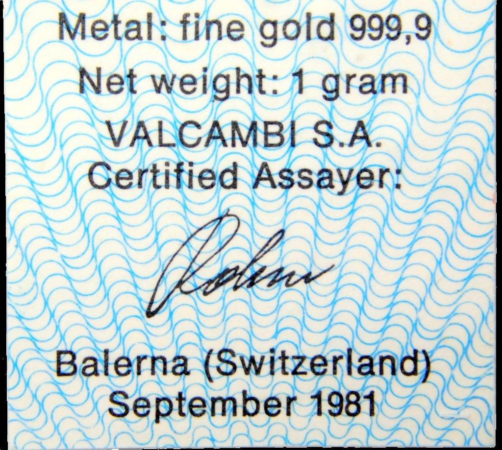 Credit Suisse 1g Fine Gold Pendant w/ Assay Certificate - 6