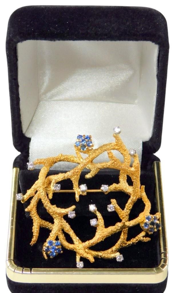 La Triomphe 18K Gold Brooch w/ Sapphires and Diamonds - 14