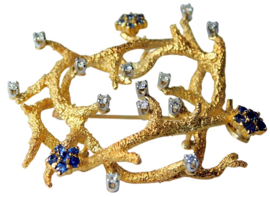 La Triomphe 18K Gold Brooch w/ Sapphires and Diamonds - 2