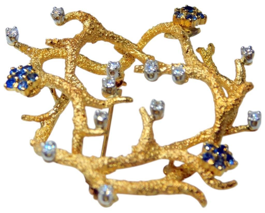 La Triomphe 18K Gold Brooch w/ Sapphires and Diamonds - 3