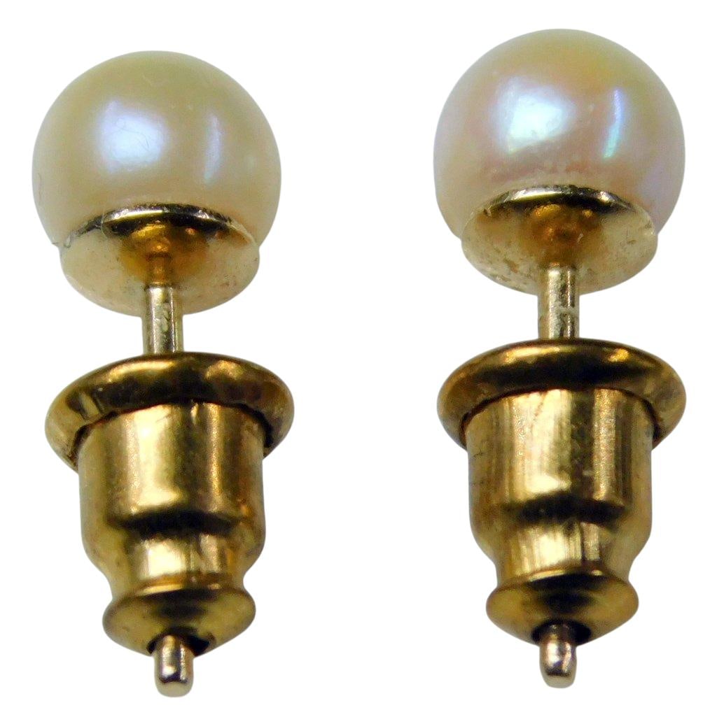 14K Gold Chain Necklace and Pearl Earrings Set, Italy - 3