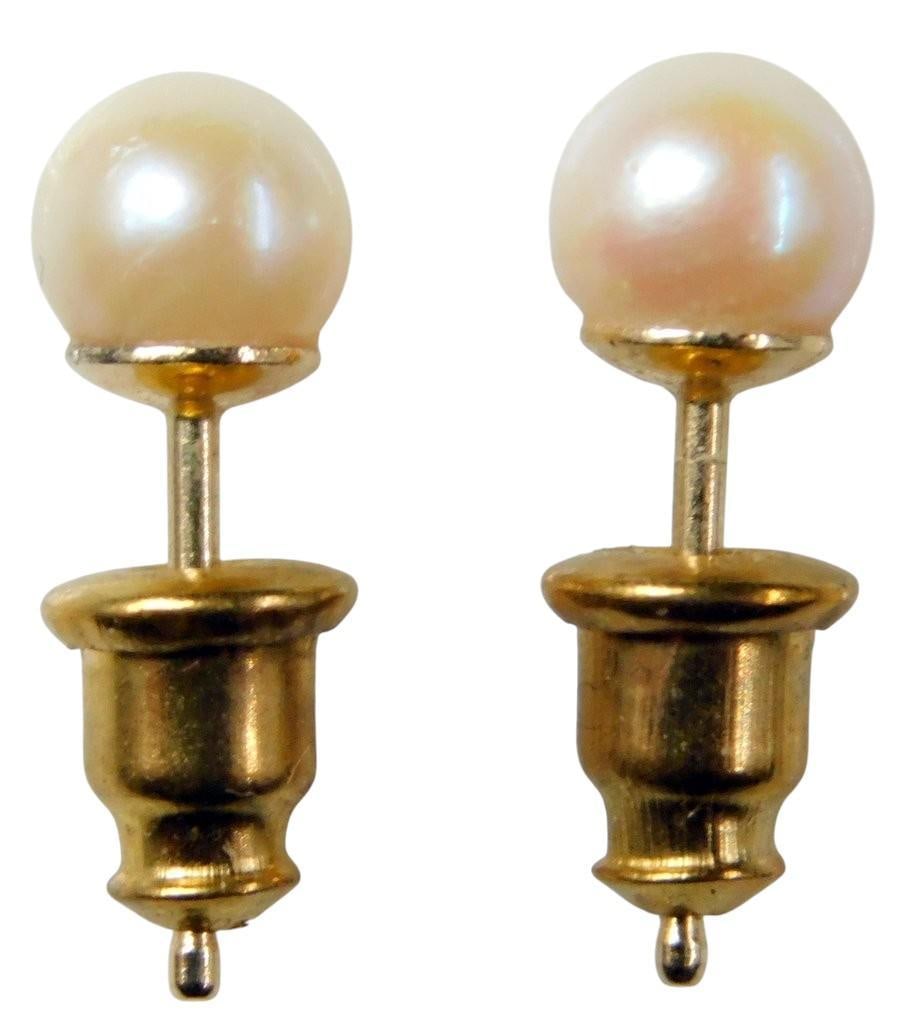 14K Gold Chain Necklace and Pearl Earrings Set, Italy - 8