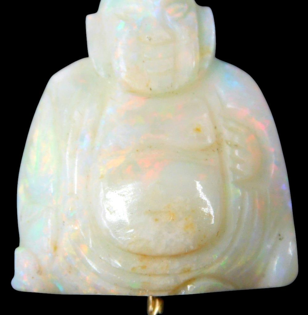 Carved Opal Buddha Pendant w/ 14K Gold Bale - 2