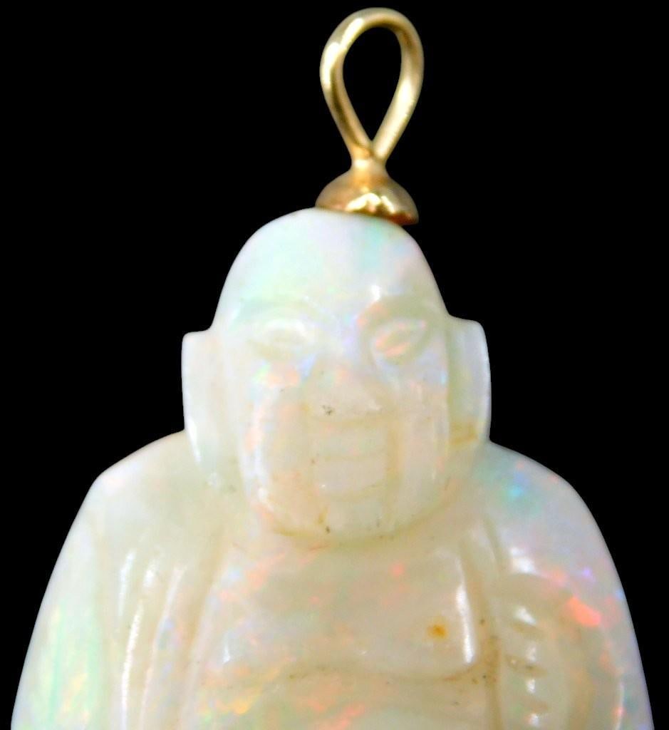 Carved Opal Buddha Pendant w/ 14K Gold Bale - 3