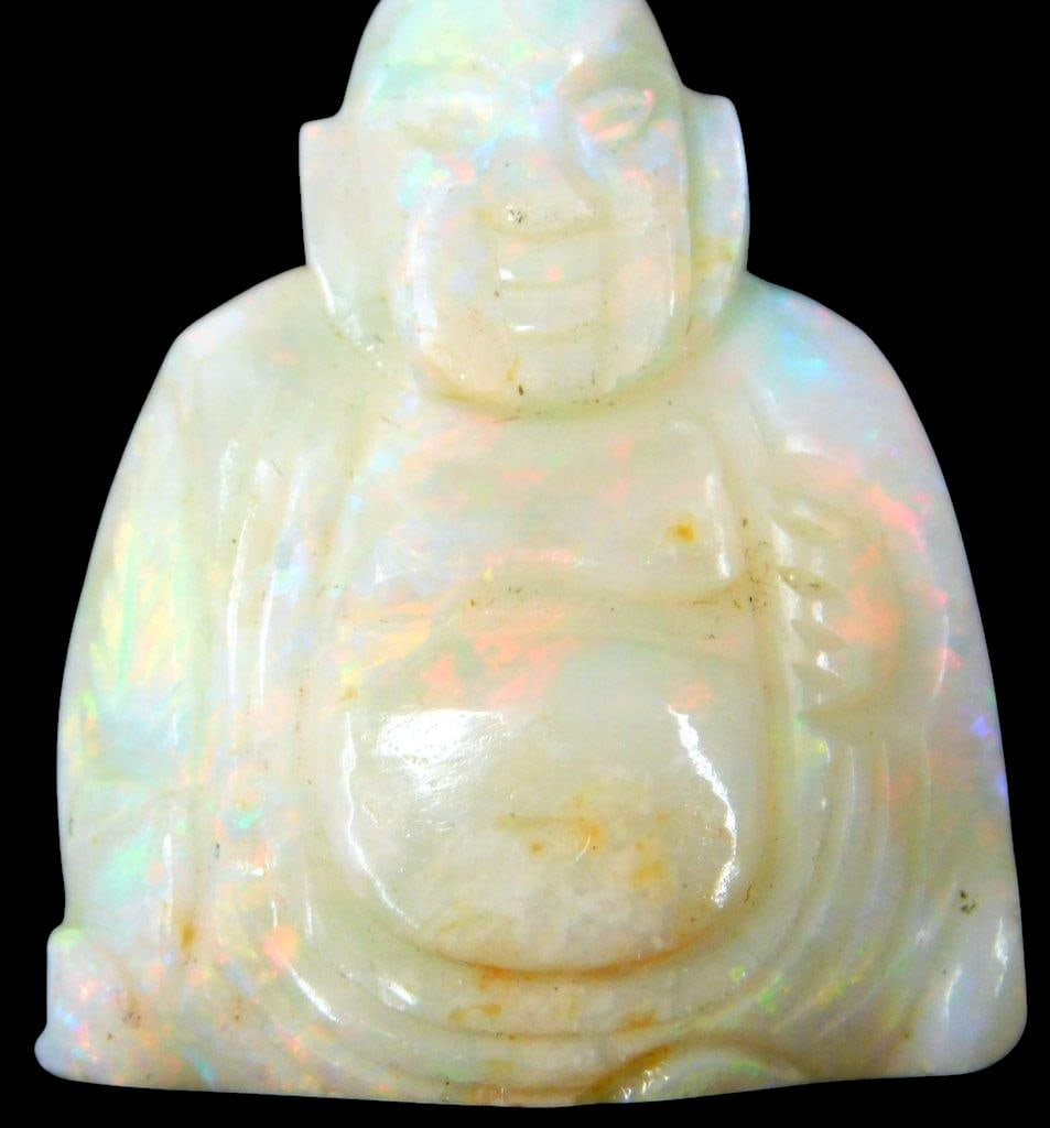 Carved Opal Buddha Pendant w/ 14K Gold Bale - 4