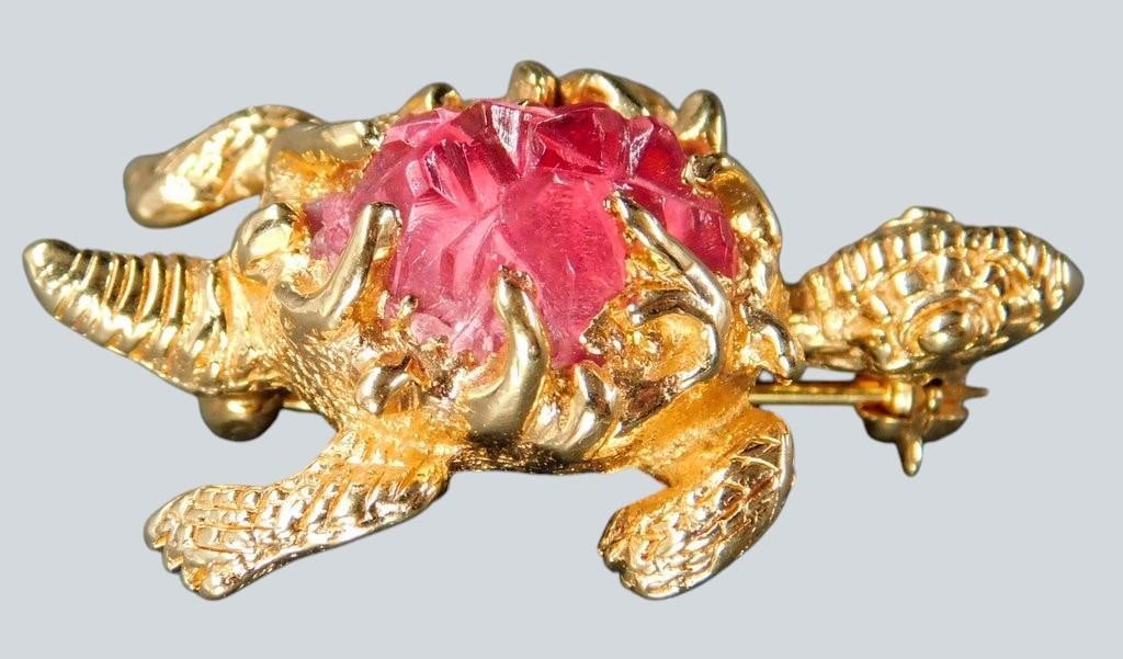 Gold Tone and Enameled Brooches w/ Animal and Floral Designs Included Designer Signed - 4