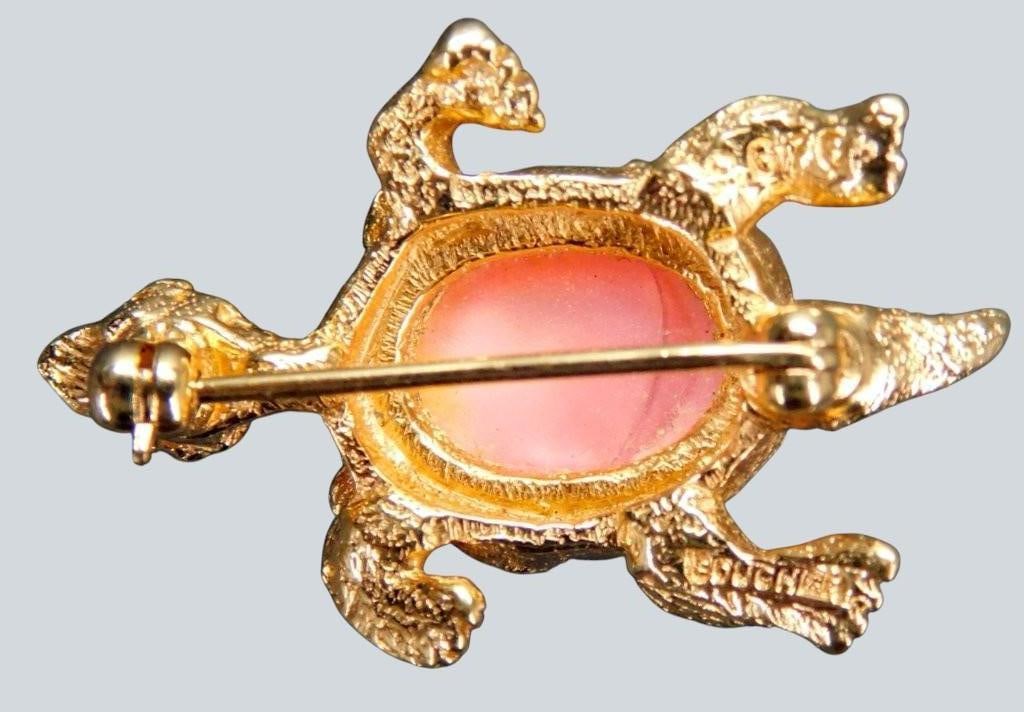 Gold Tone and Enameled Brooches w/ Animal and Floral Designs Included Designer Signed - 5