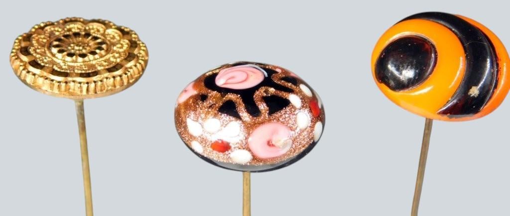 Decorative Hatpins w/ Ornate Heads, (3) - 2