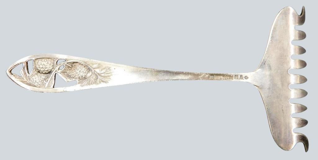 Silver Plate Ice Cream Fork w/ Pinecone Motif and Makers' Marks - 2